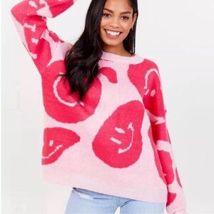 Altar’d State Smiley Brianna Oversized Pink Sweater